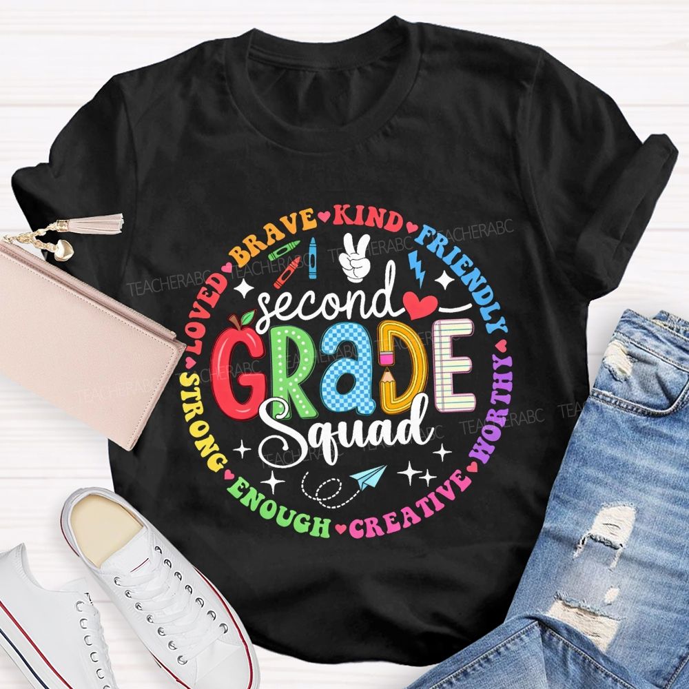 Personalized Grade Squad Loved Brave Kind Friendly Worthy Creative Enough Teacher T-shirt
