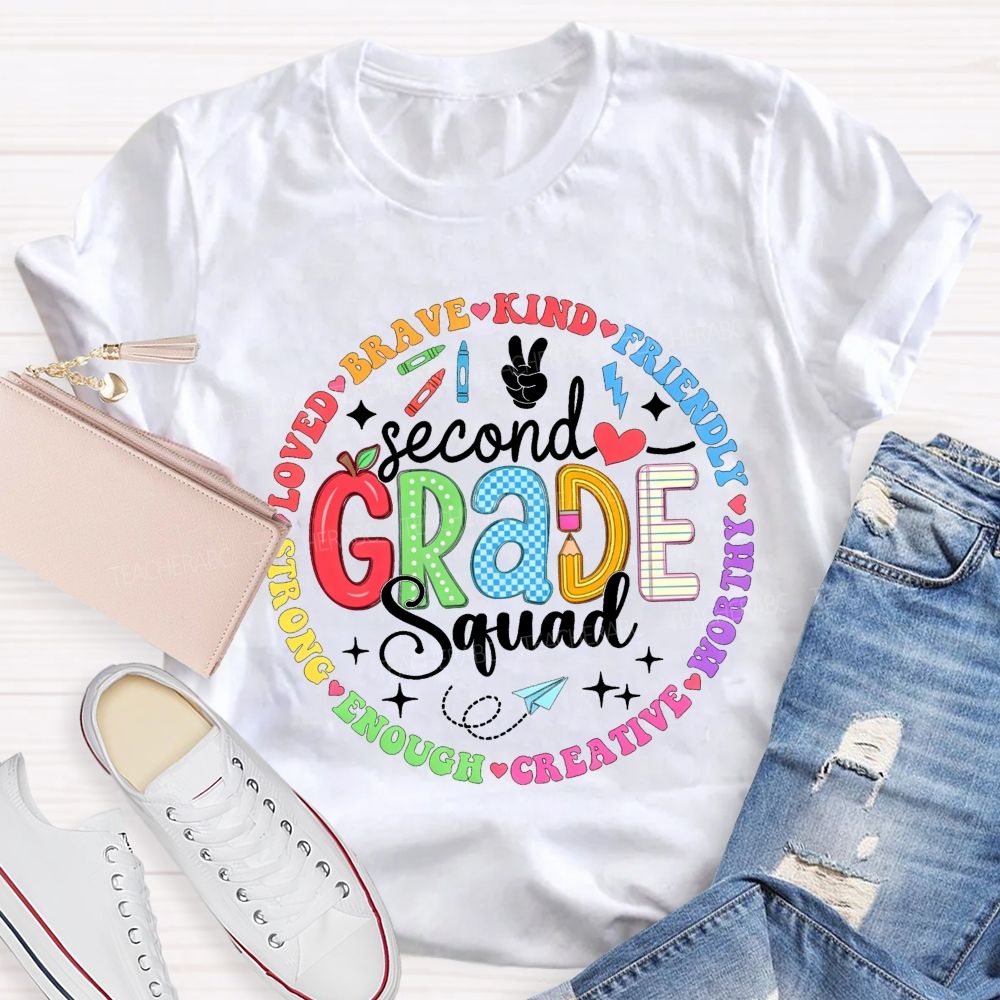 Personalized Grade Squad Loved Brave Kind Friendly Worthy Creative Enough Teacher T-shirt