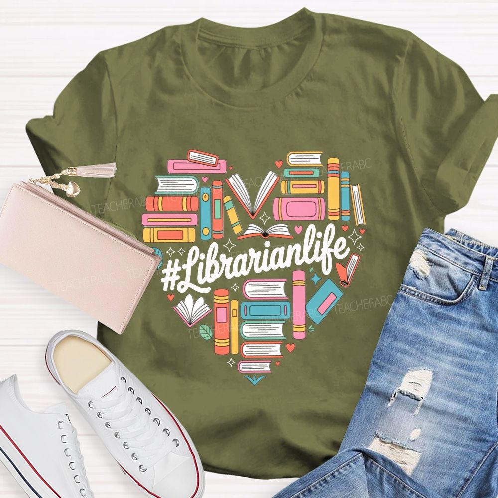Book Lover Librarian Life Heart School Librarian T-shirt