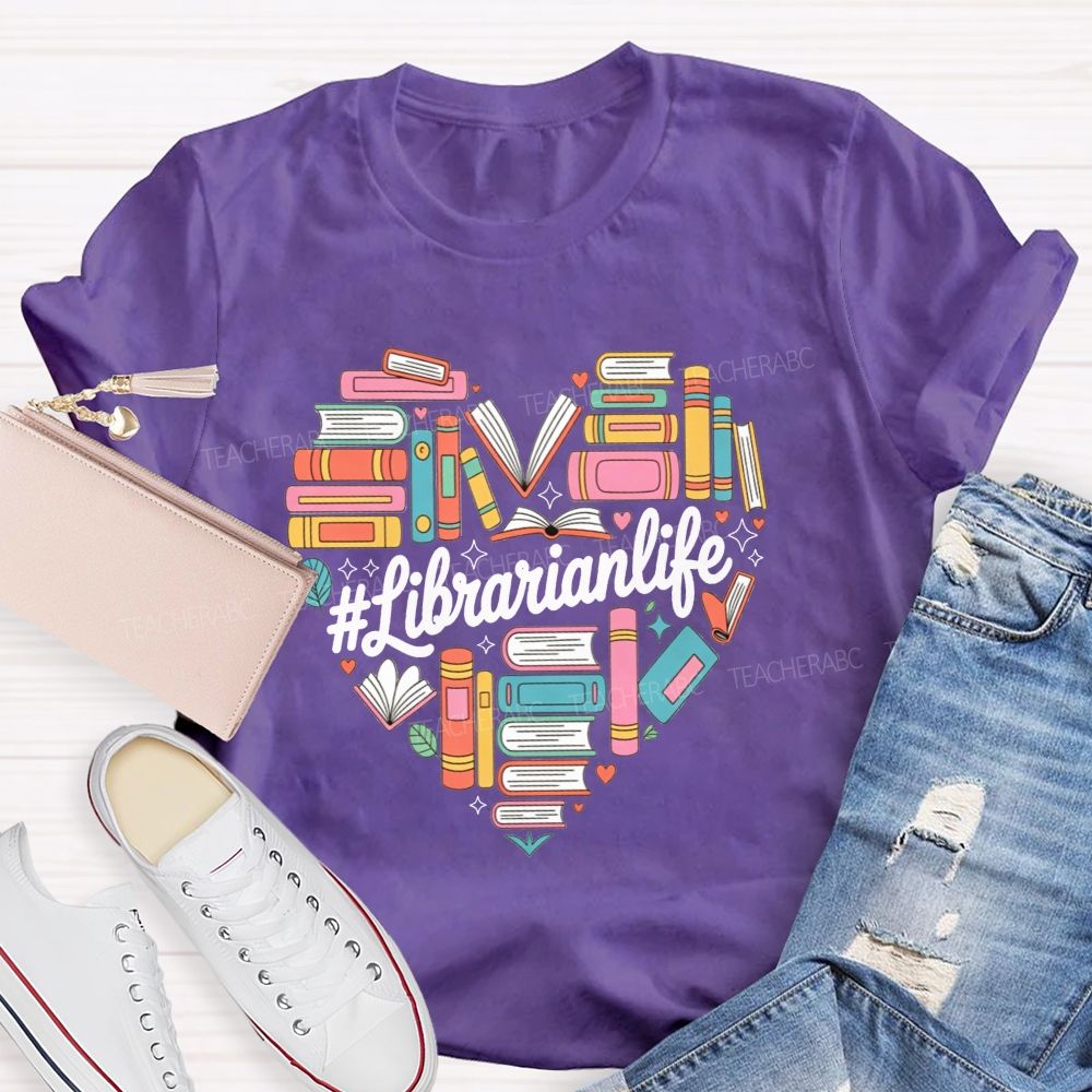 Book Lover Librarian Life Heart School Librarian T-shirt