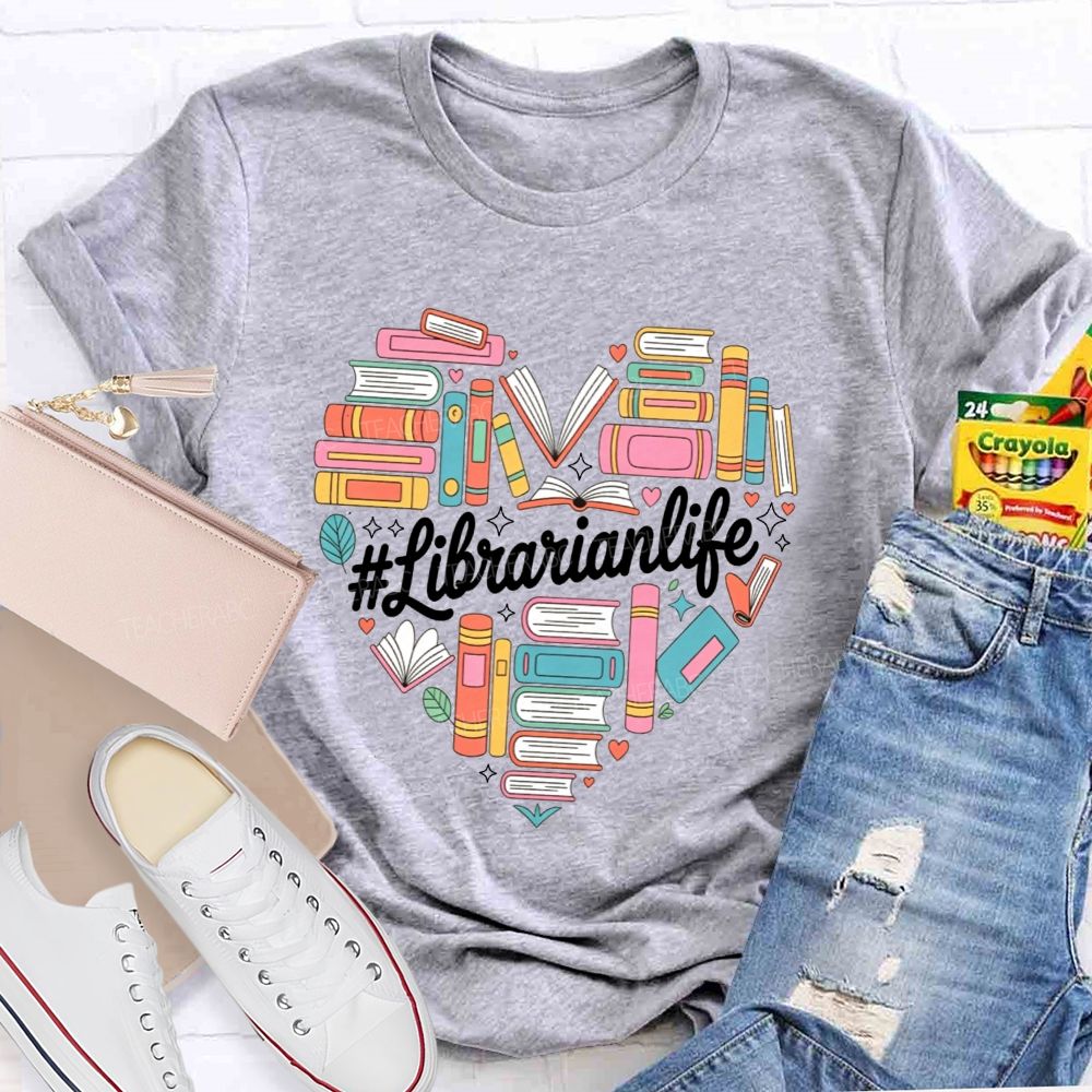 Book Lover Librarian Life Heart School Librarian T-shirt
