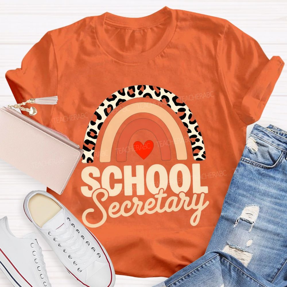 Leopard Boho Rainbow School Secretary T-shirt