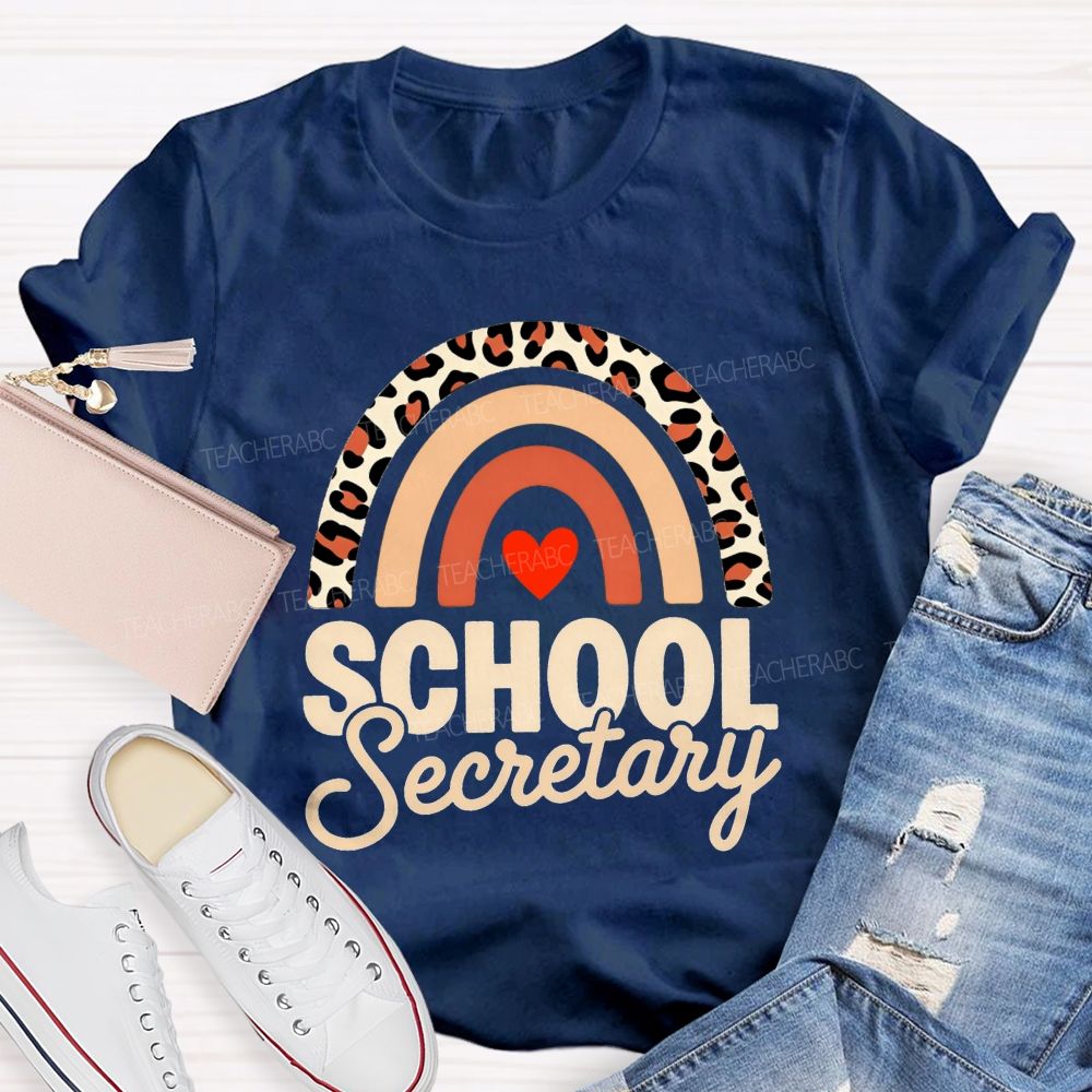 Leopard Boho Rainbow School Secretary T-shirt