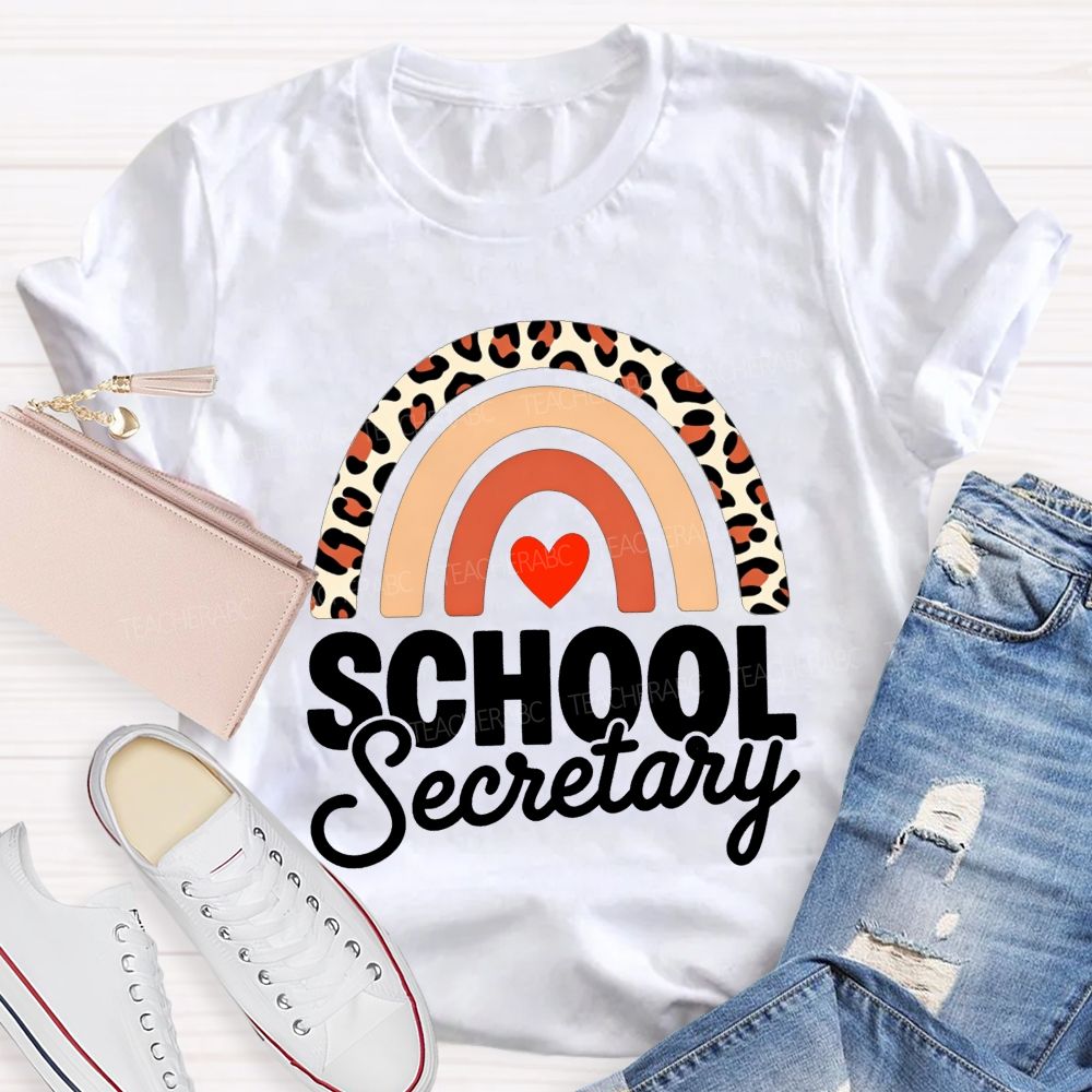 Leopard Boho Rainbow School Secretary T-shirt