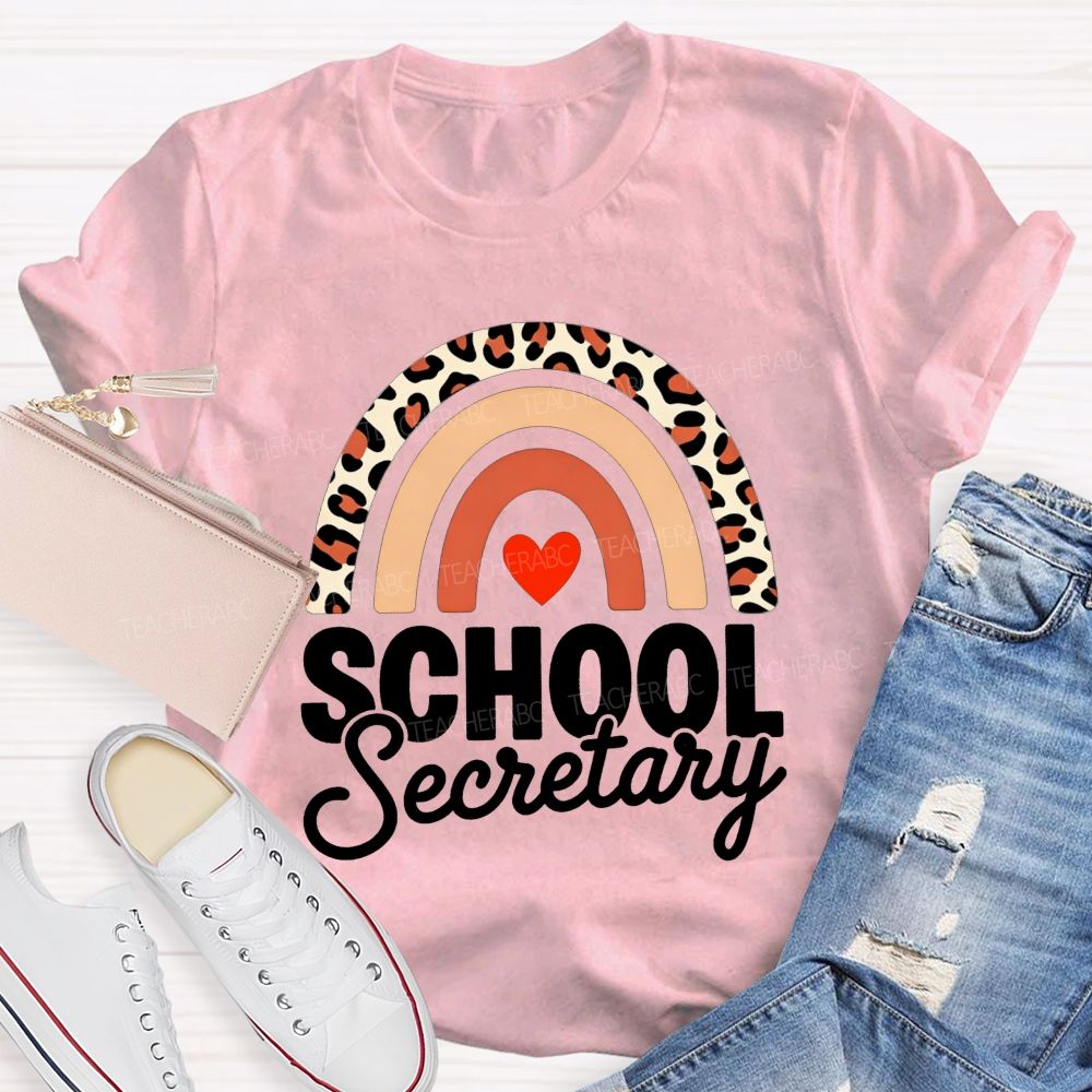 Leopard Boho Rainbow School Secretary T-shirt