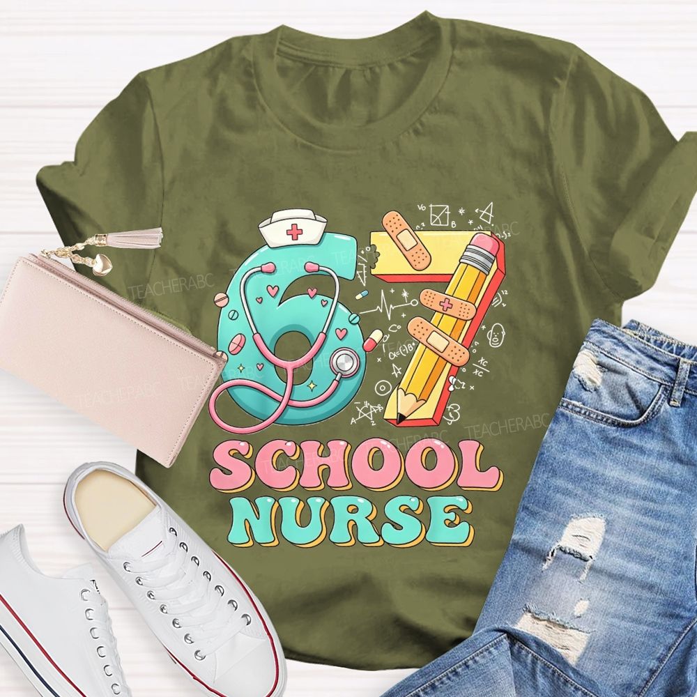 School Nurse Hat Stethoscope Cartoon 67 T-shirt