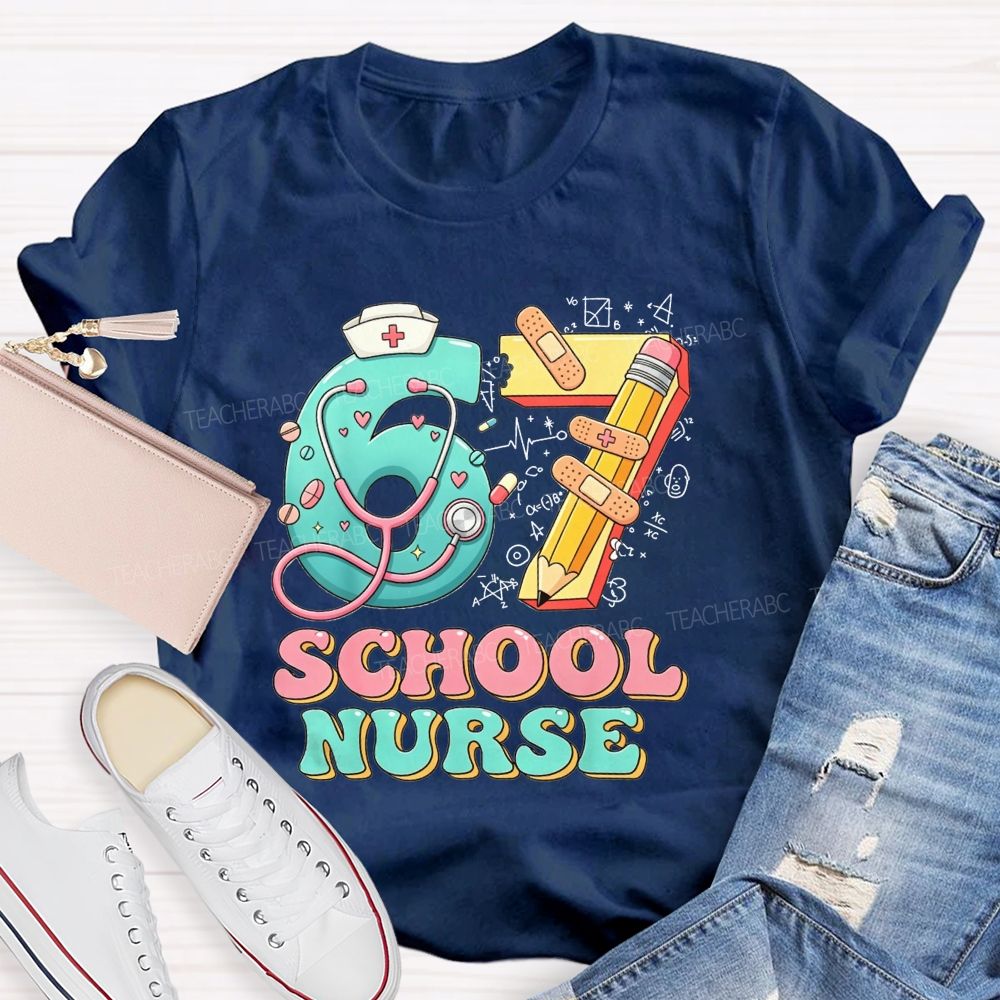 School Nurse Hat Stethoscope Cartoon 67 T-shirt