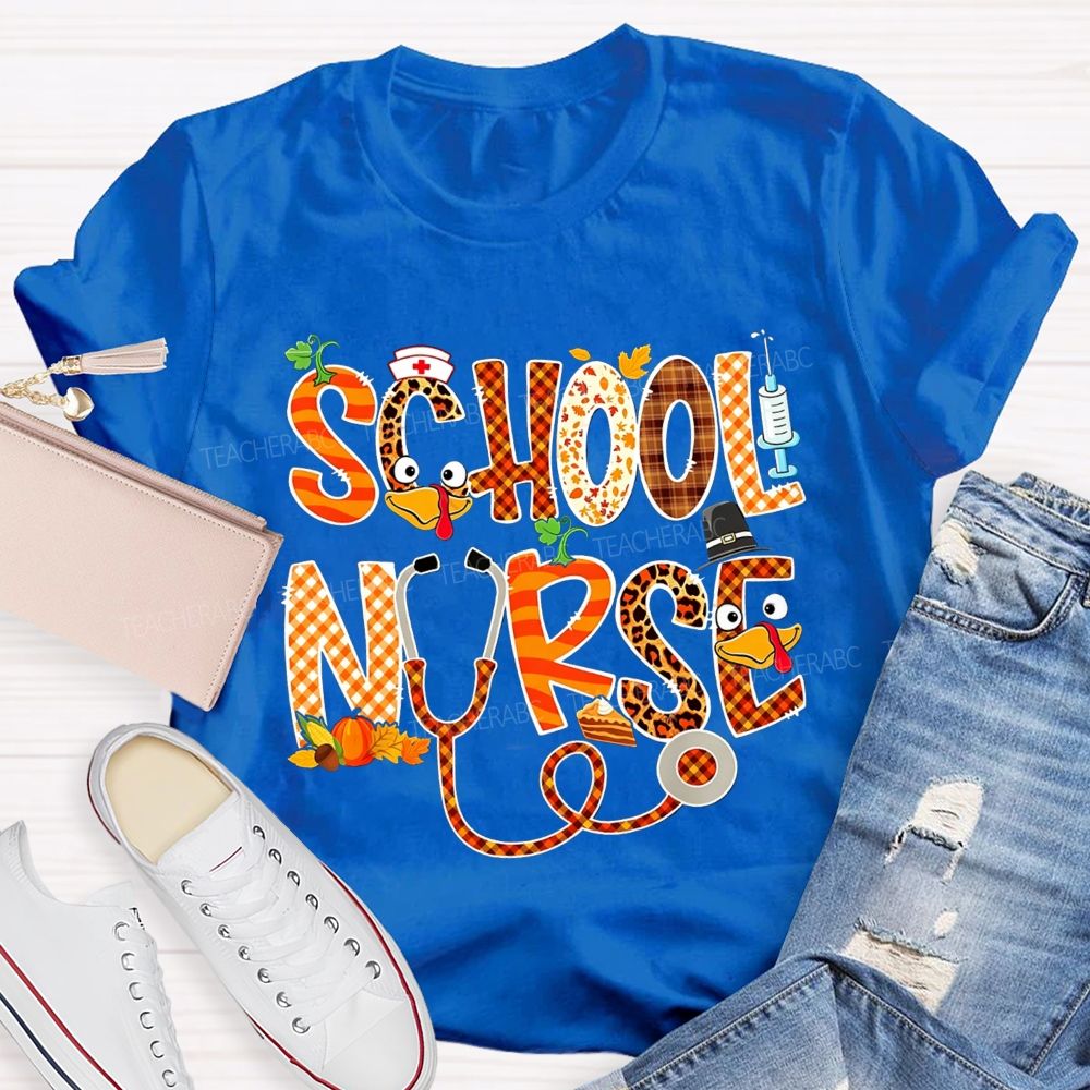 Fall Autumn School Nurse Thanksgiving Season T-shirt