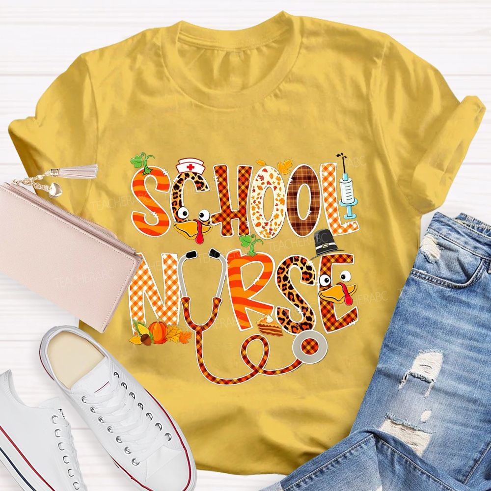 Fall Autumn School Nurse Thanksgiving Season T-shirt