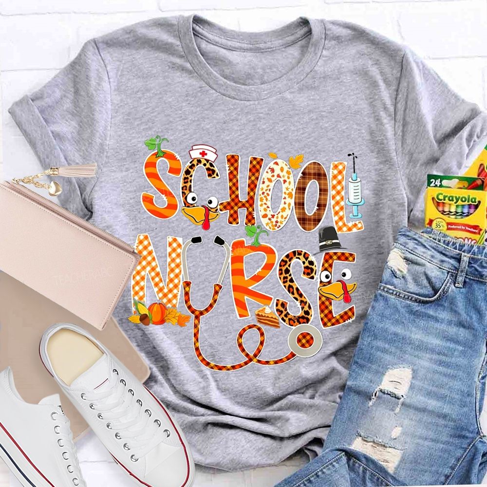 Fall Autumn School Nurse Thanksgiving Season T-shirt