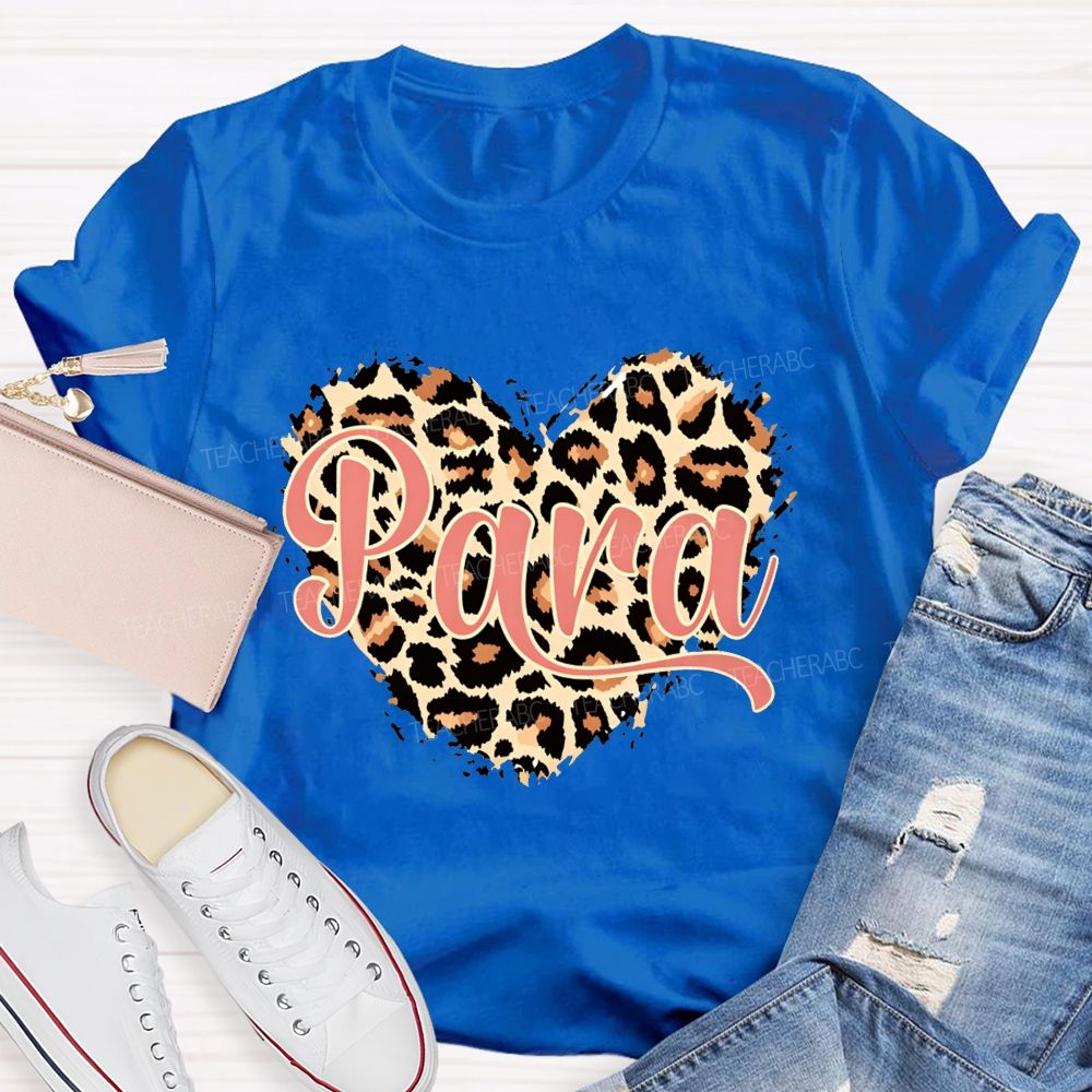 Para Leopard Heart Teacher T-Shirt