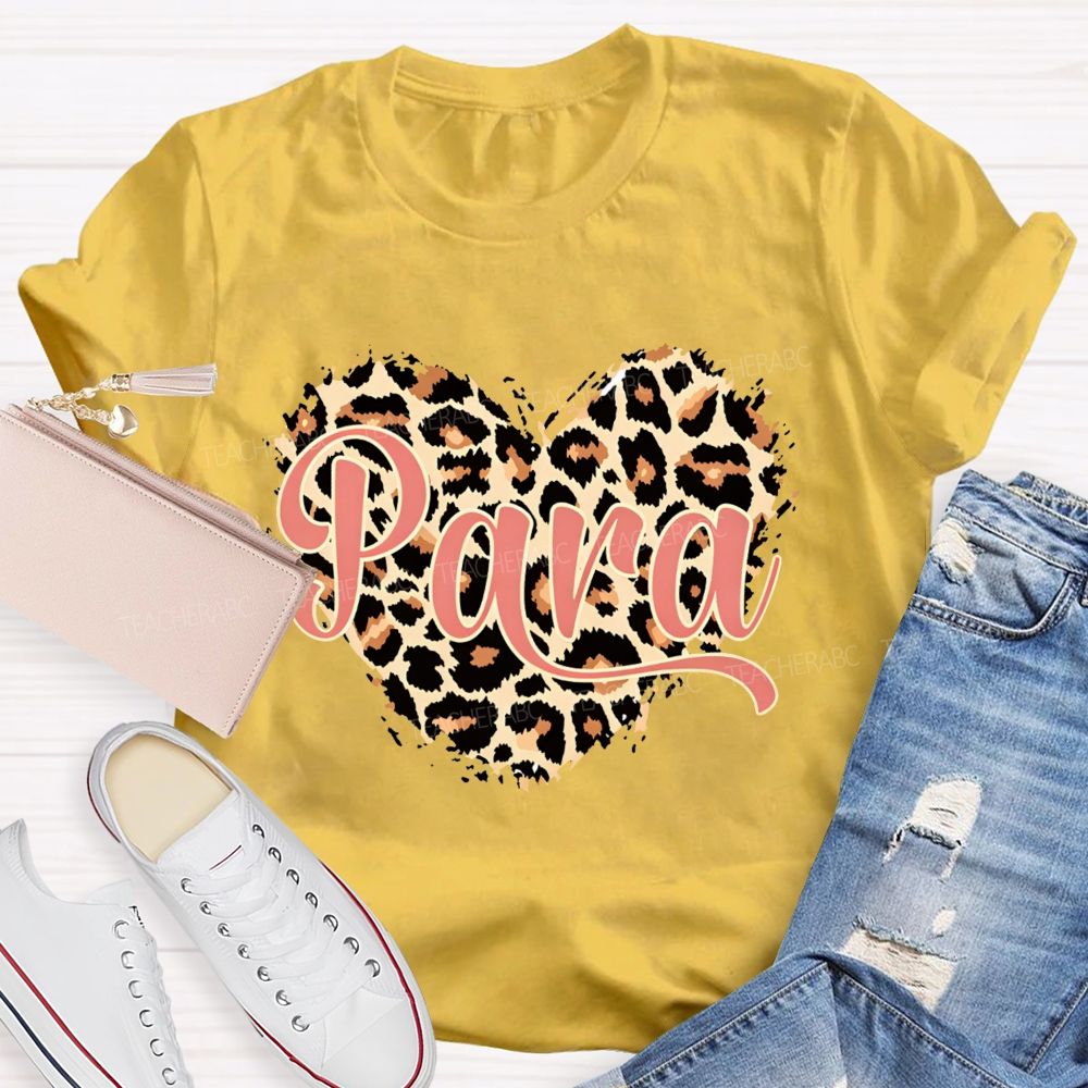 Para Leopard Heart Teacher T-Shirt