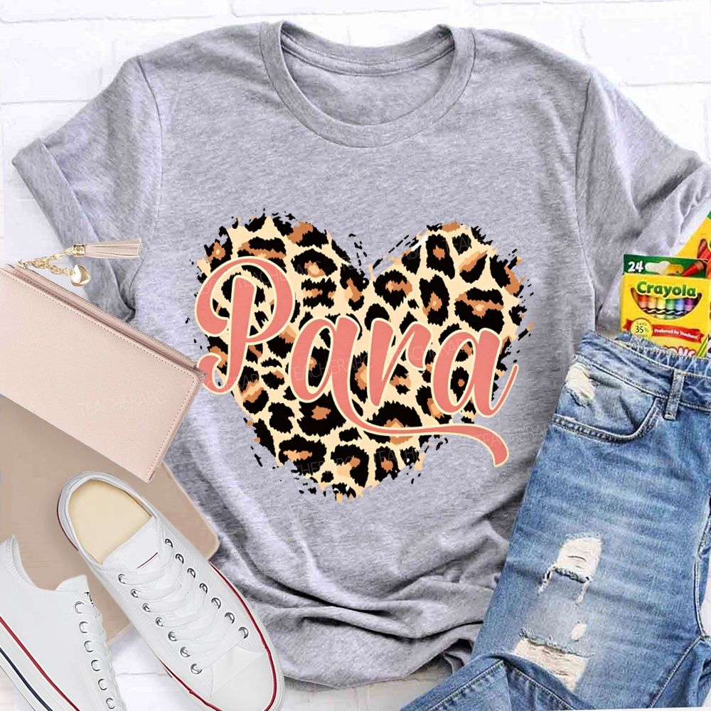 Para Leopard Heart Teacher T-Shirt