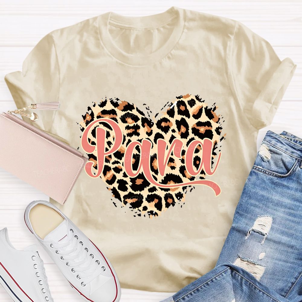 Para Leopard Heart Teacher T-Shirt