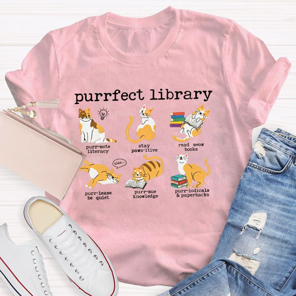 Perfect Library Cat Reading Book Library Pun T-shirt