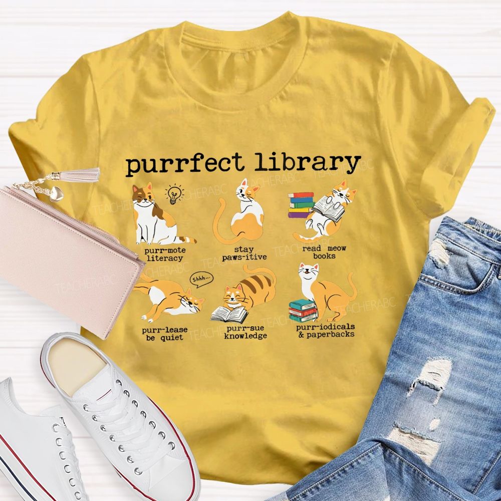 Perfect Library Cat Reading Book Library Pun T-shirt