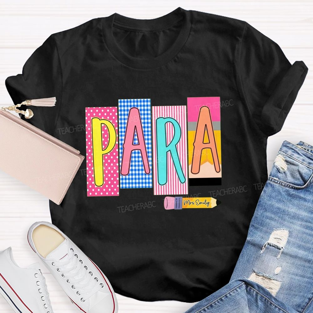 Personalized Name Para Pink Polka Dots And Stripes Teacher T-Shirt