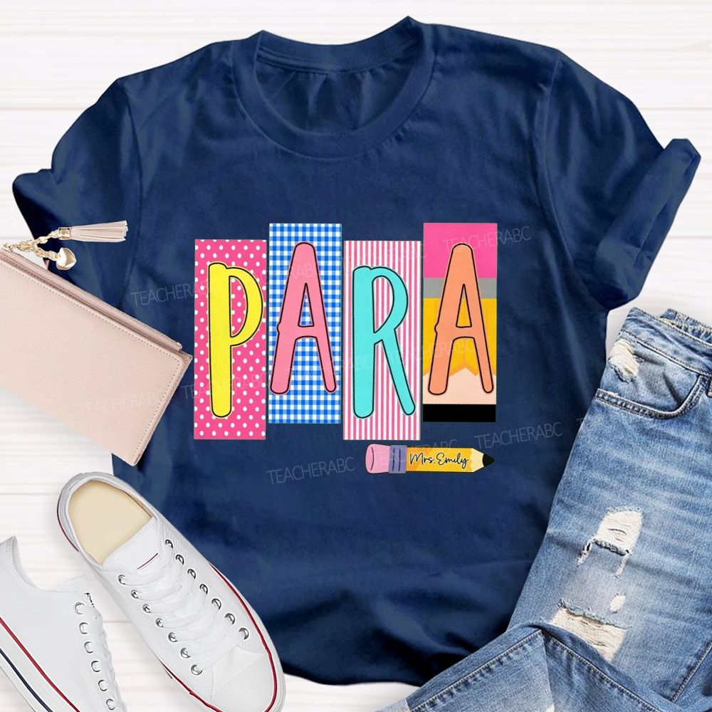 Personalized Name Para Pink Polka Dots And Stripes Teacher T-Shirt