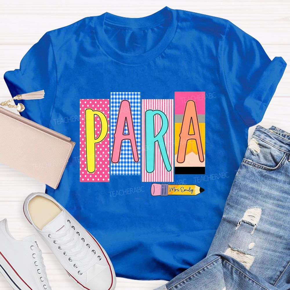 Personalized Name Para Pink Polka Dots And Stripes Teacher T-Shirt