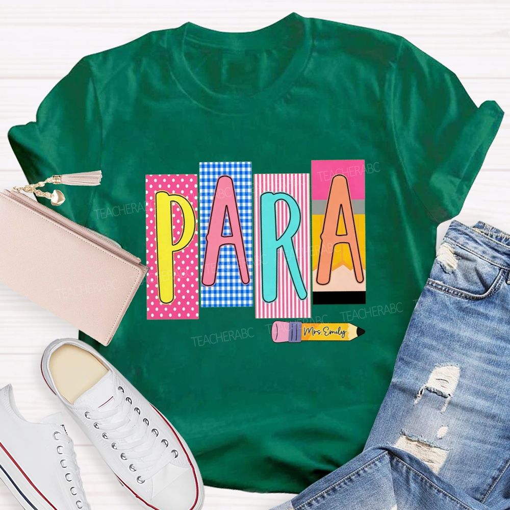 Personalized Name Para Pink Polka Dots And Stripes Teacher T-Shirt