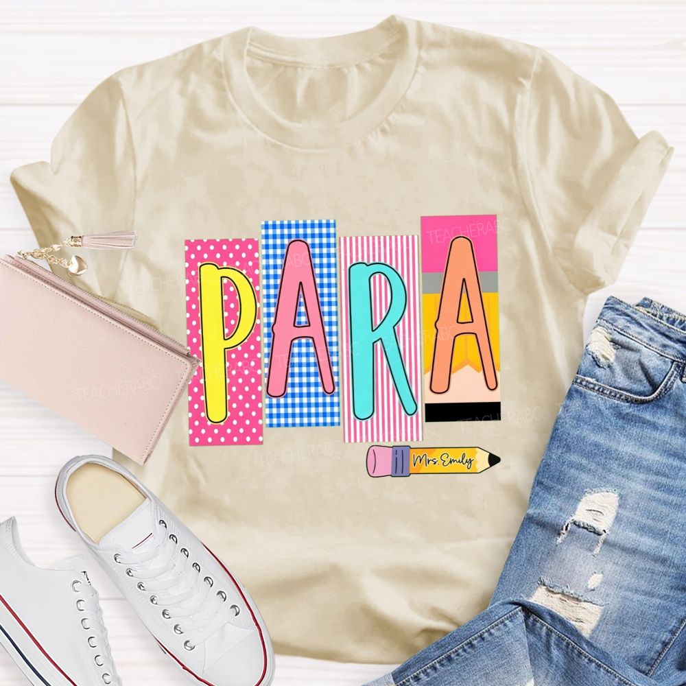 Personalized Name Para Pink Polka Dots And Stripes Teacher T-Shirt