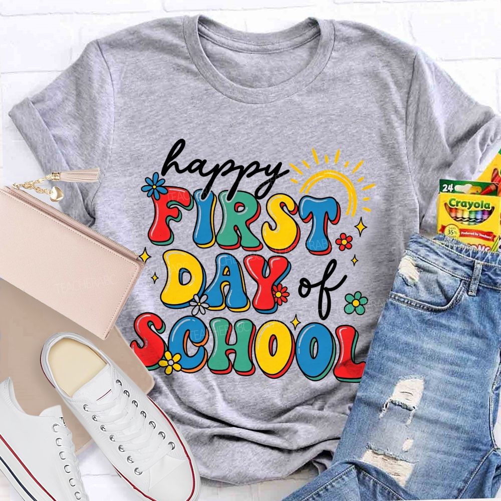 Happy First Day Of School Rainbow Flower Sun Teacher T-shirt