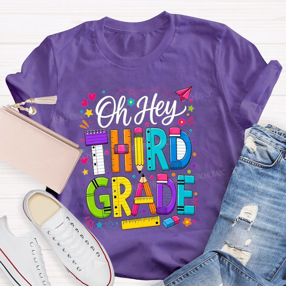 Personalized Grade Oh Hey Third Grade School Supplies Pencil Ruler Notebook T-shirt