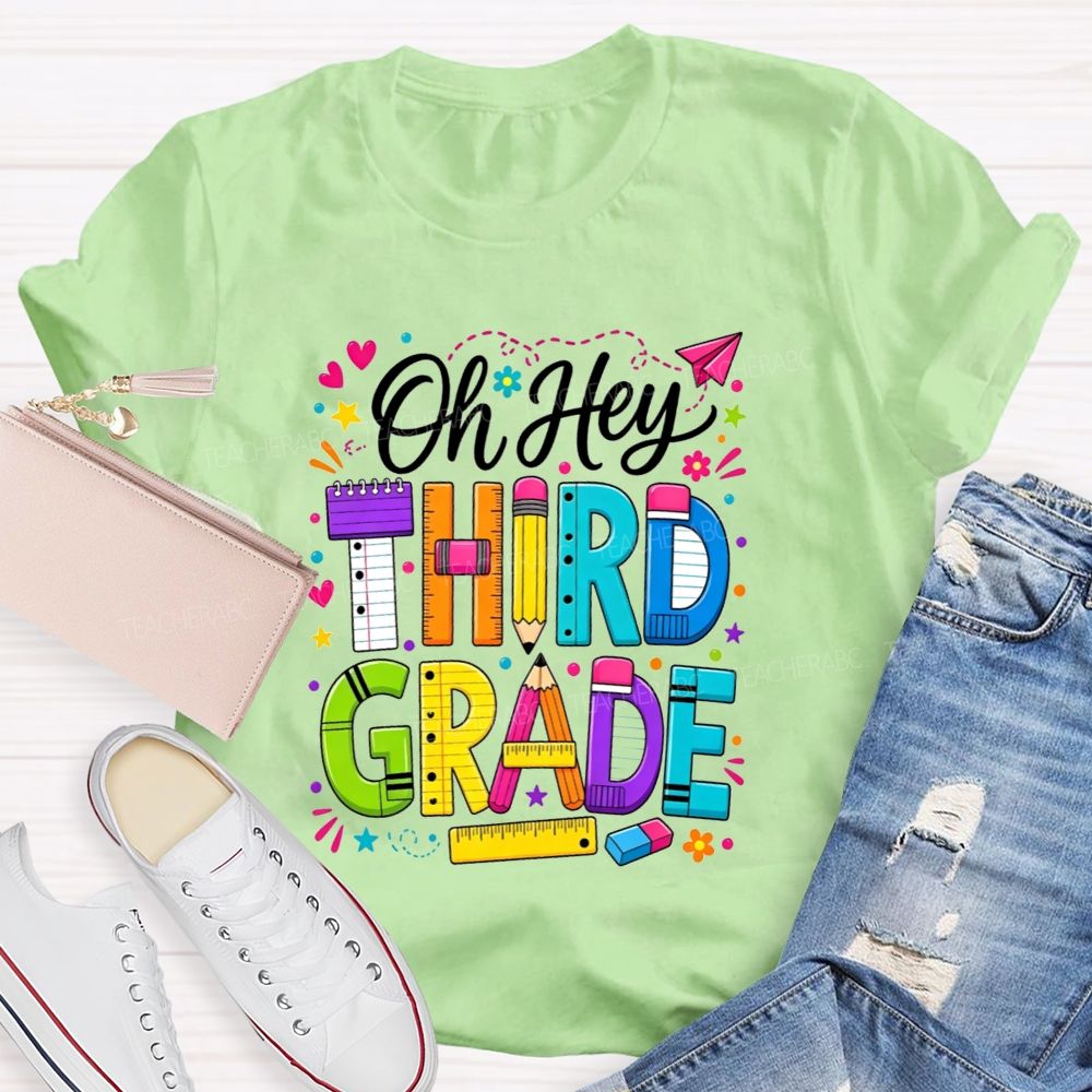 Personalized Grade Oh Hey Third Grade School Supplies Pencil Ruler Notebook T-shirt