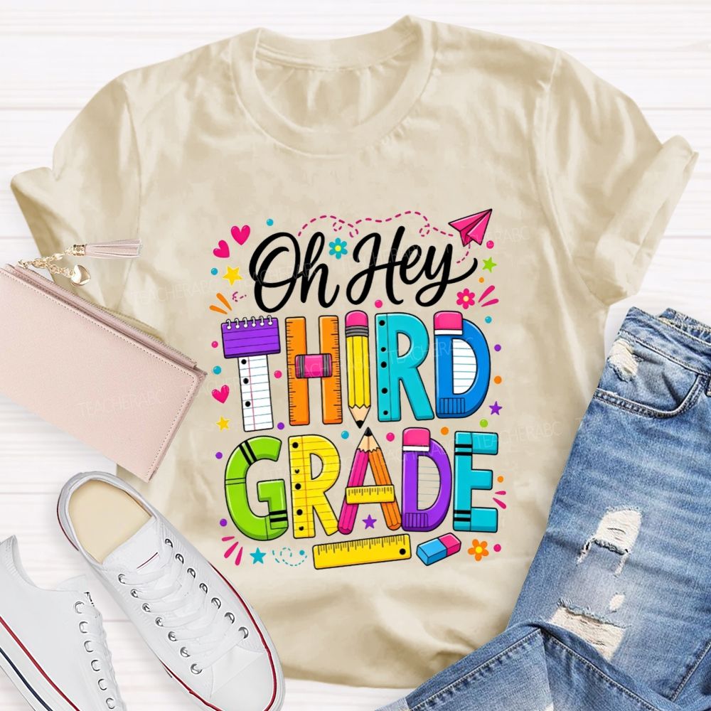 Personalized Grade Oh Hey Third Grade School Supplies Pencil Ruler Notebook T-shirt