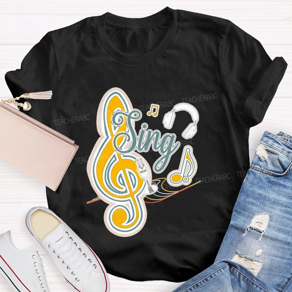 Sing Headphones Microphone Music Teacher T-shirt