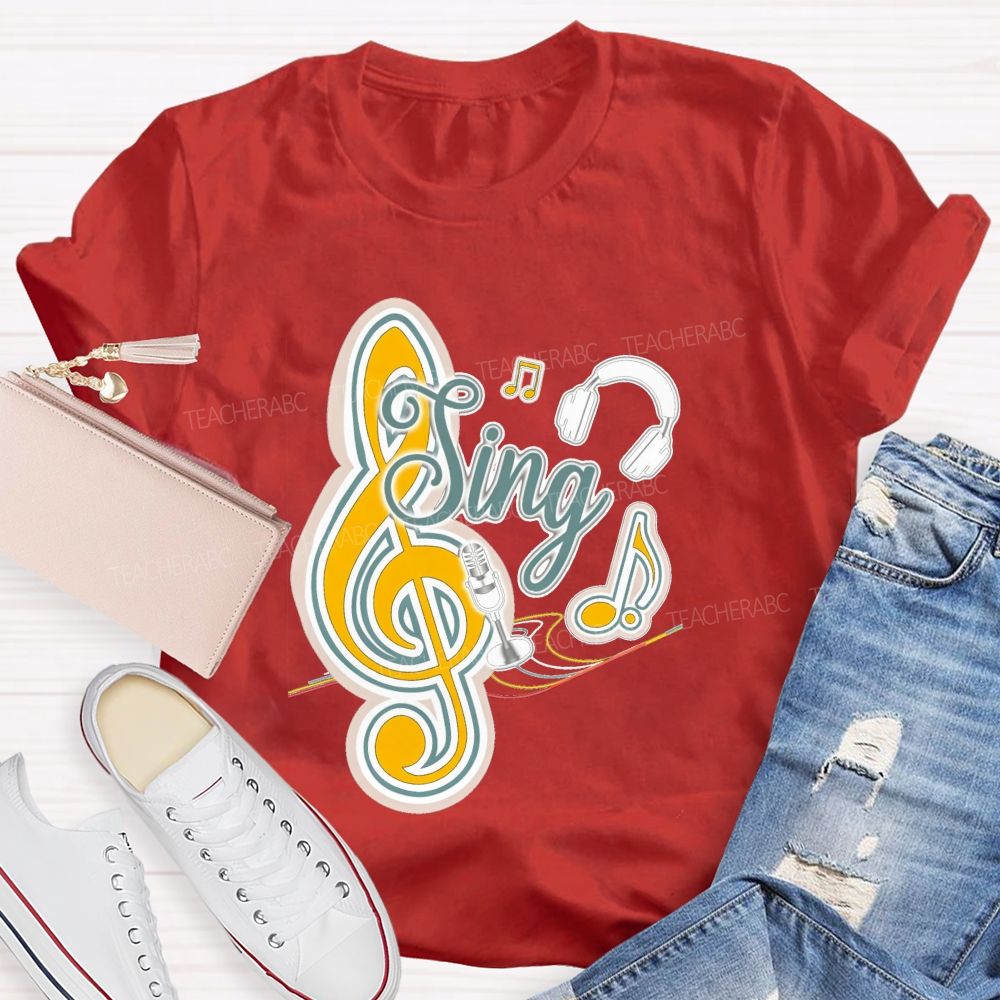 Sing Headphones Microphone Music Teacher T-shirt