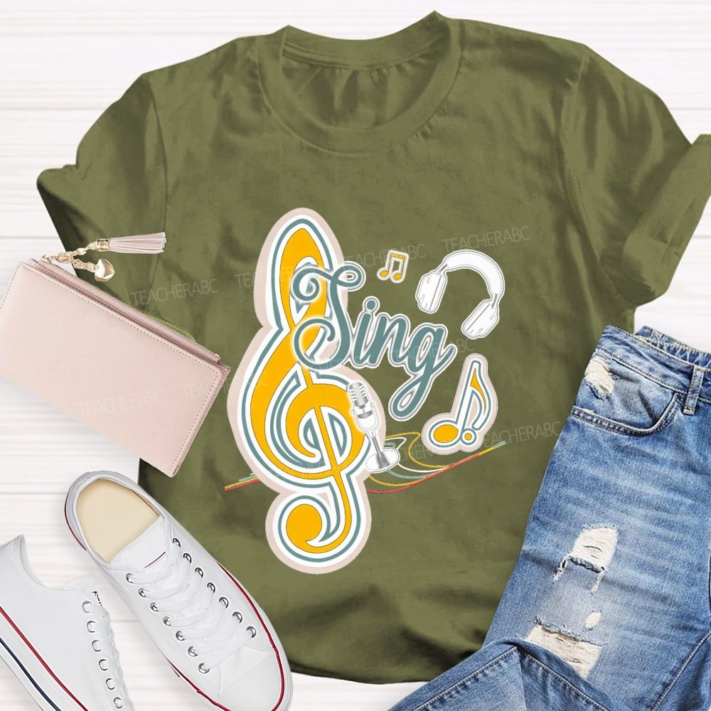 Sing Headphones Microphone Music Teacher T-shirt