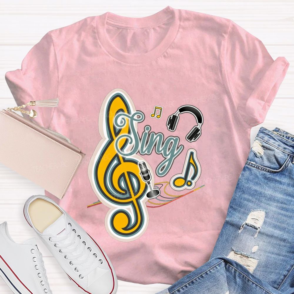 Sing Headphones Microphone Music Teacher T-shirt