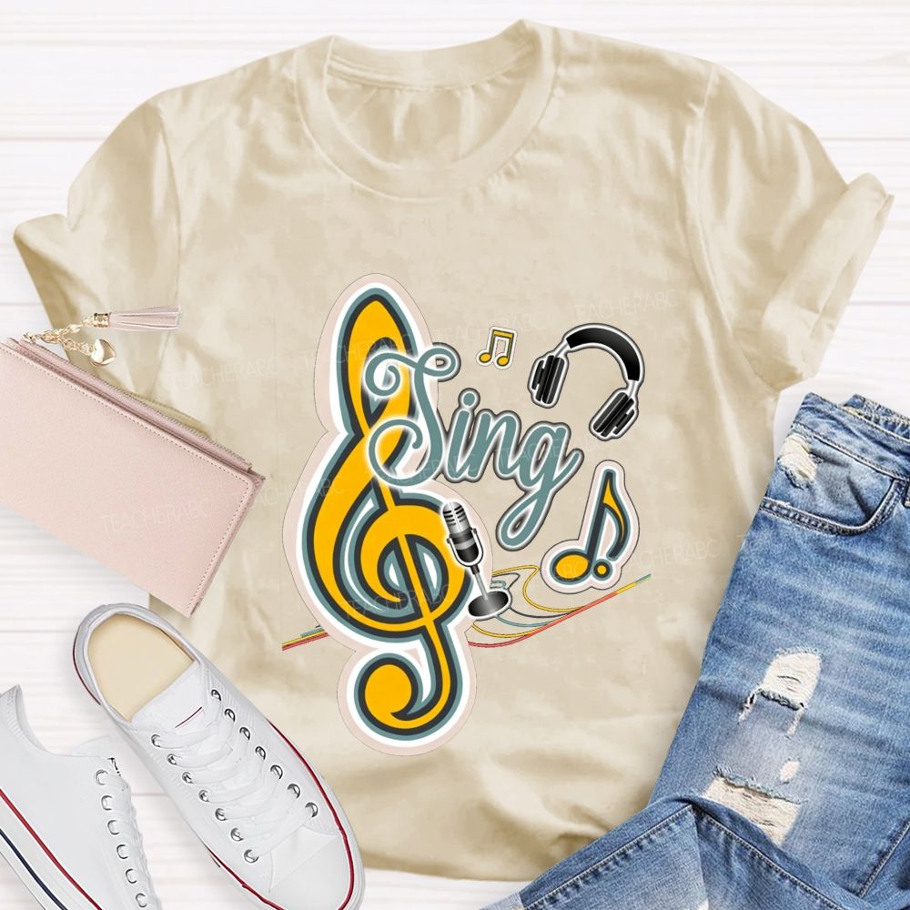 Sing Headphones Microphone Music Teacher T-shirt