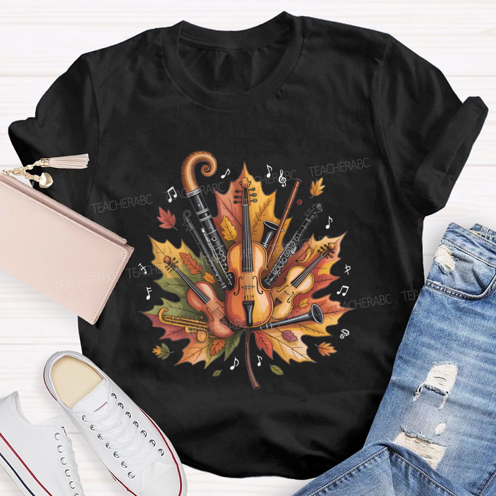 Fall Maple Leaf Orchestra Instruments Music Teacher T-shirt
