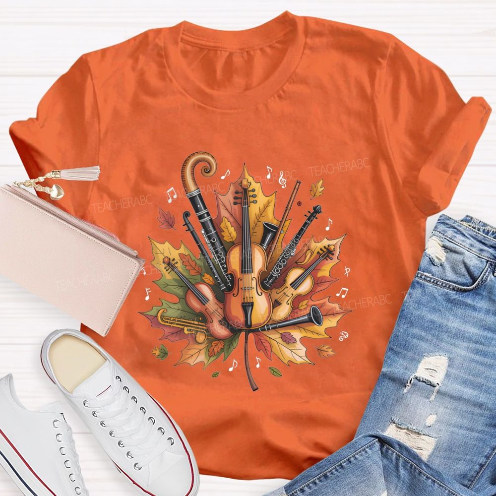 Fall Maple Leaf Orchestra Instruments Music Teacher T-shirt