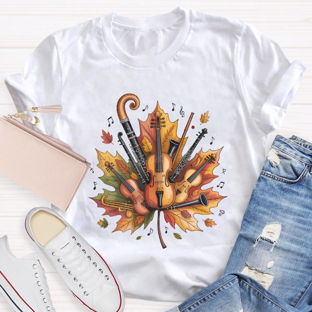 Fall Maple Leaf Orchestra Instruments Music Teacher T-shirt