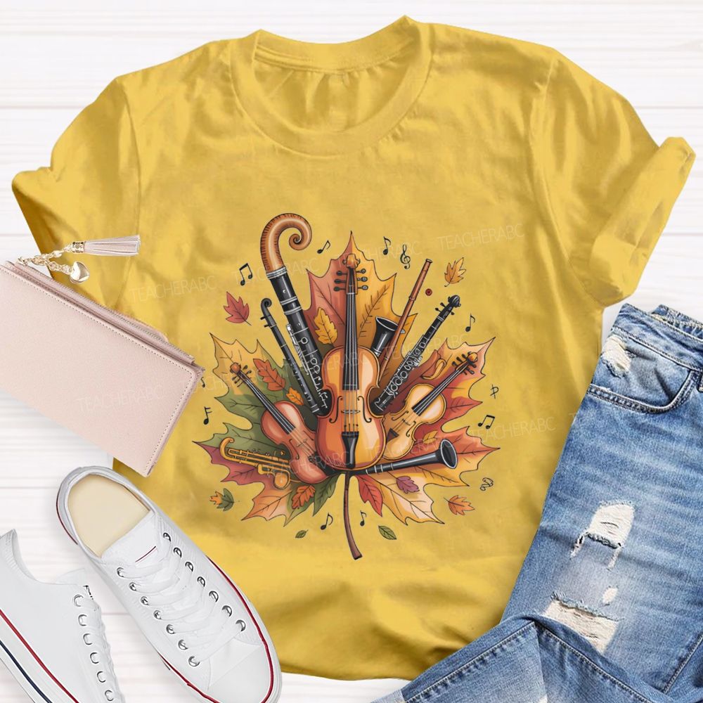 Fall Maple Leaf Orchestra Instruments Music Teacher T-shirt