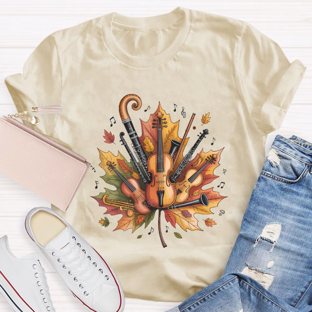 Fall Maple Leaf Orchestra Instruments Music Teacher T-shirt