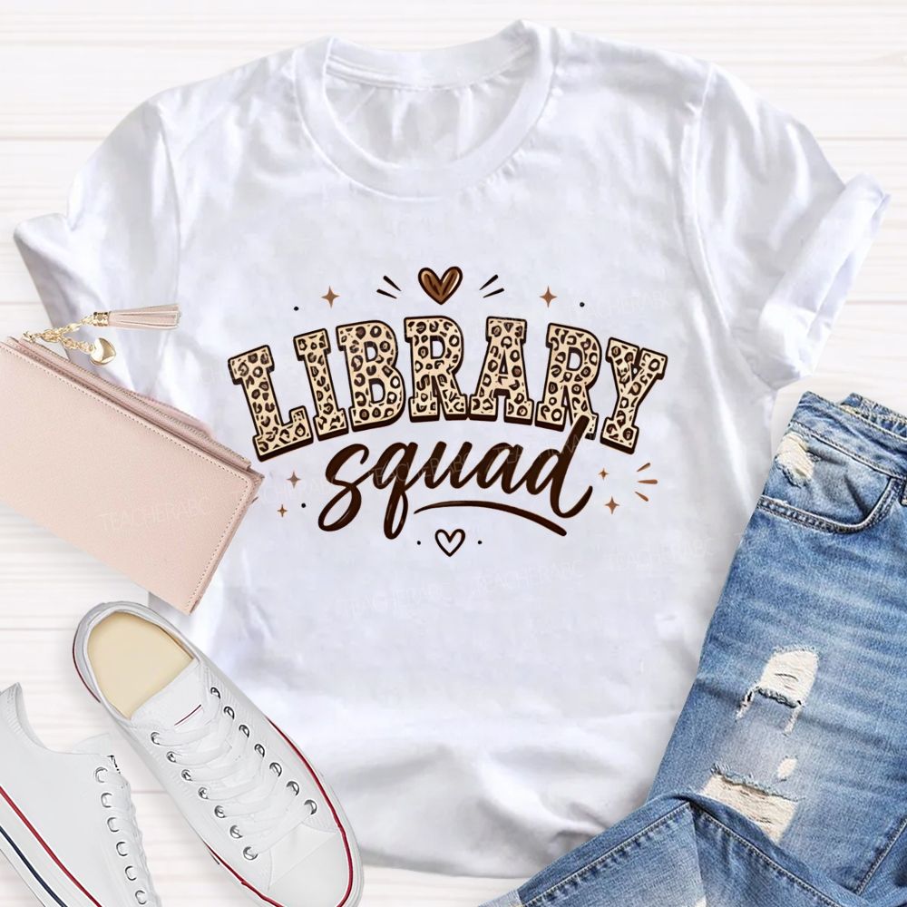 Library Squad Leopard Print Librarian Team T-shirt