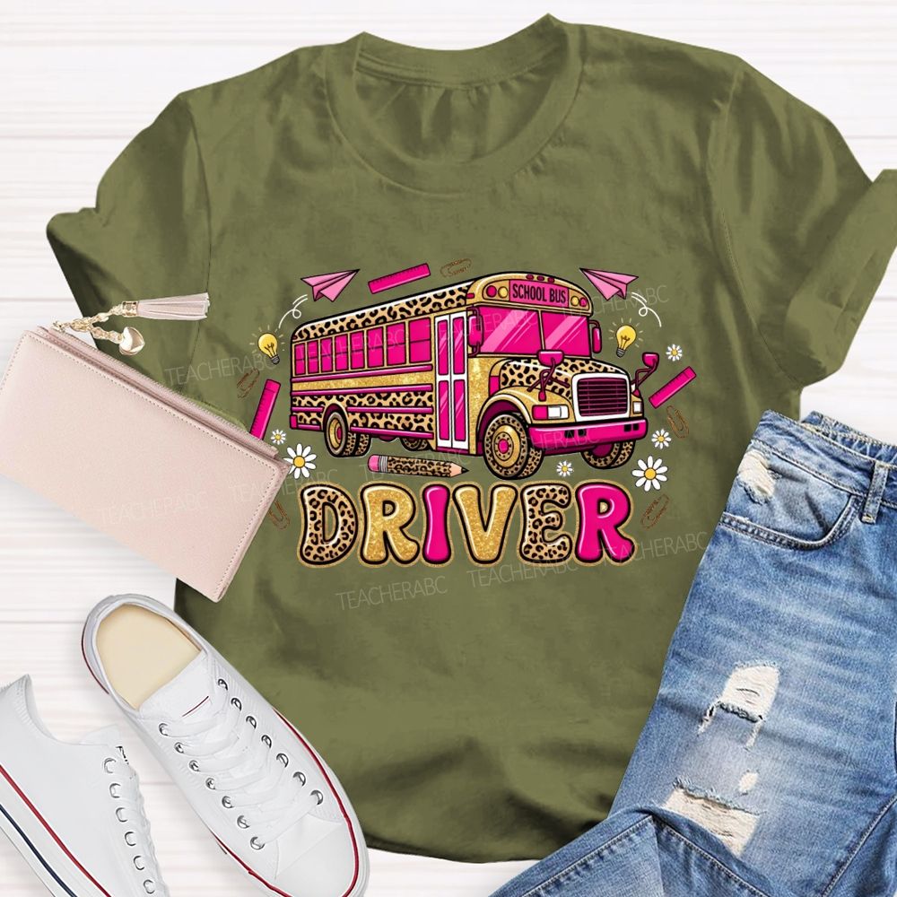 School Bus Driver And Groovy Leopard Vibes T-shirt