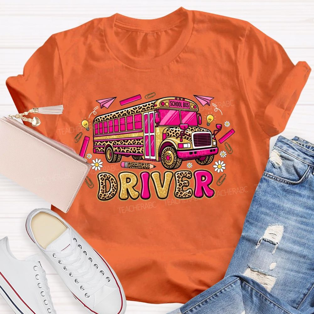 School Bus Driver And Groovy Leopard Vibes T-shirt