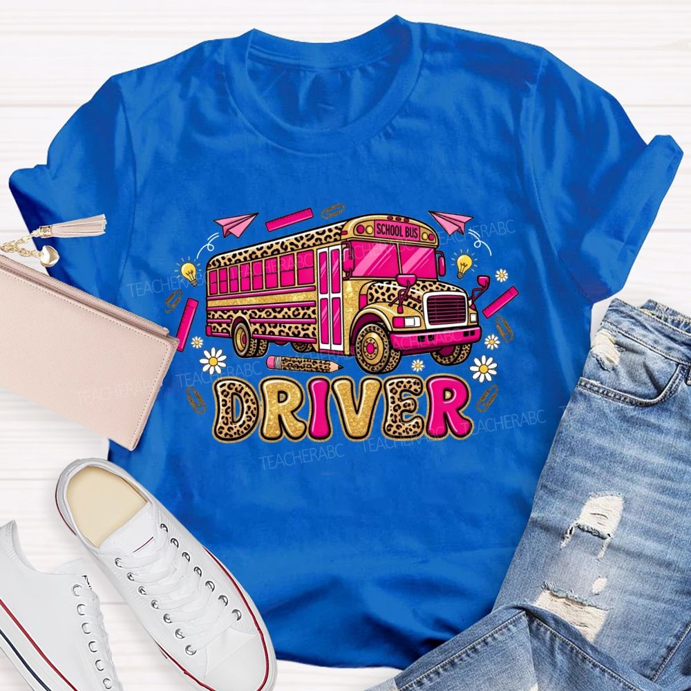 School Bus Driver And Groovy Leopard Vibes T-shirt