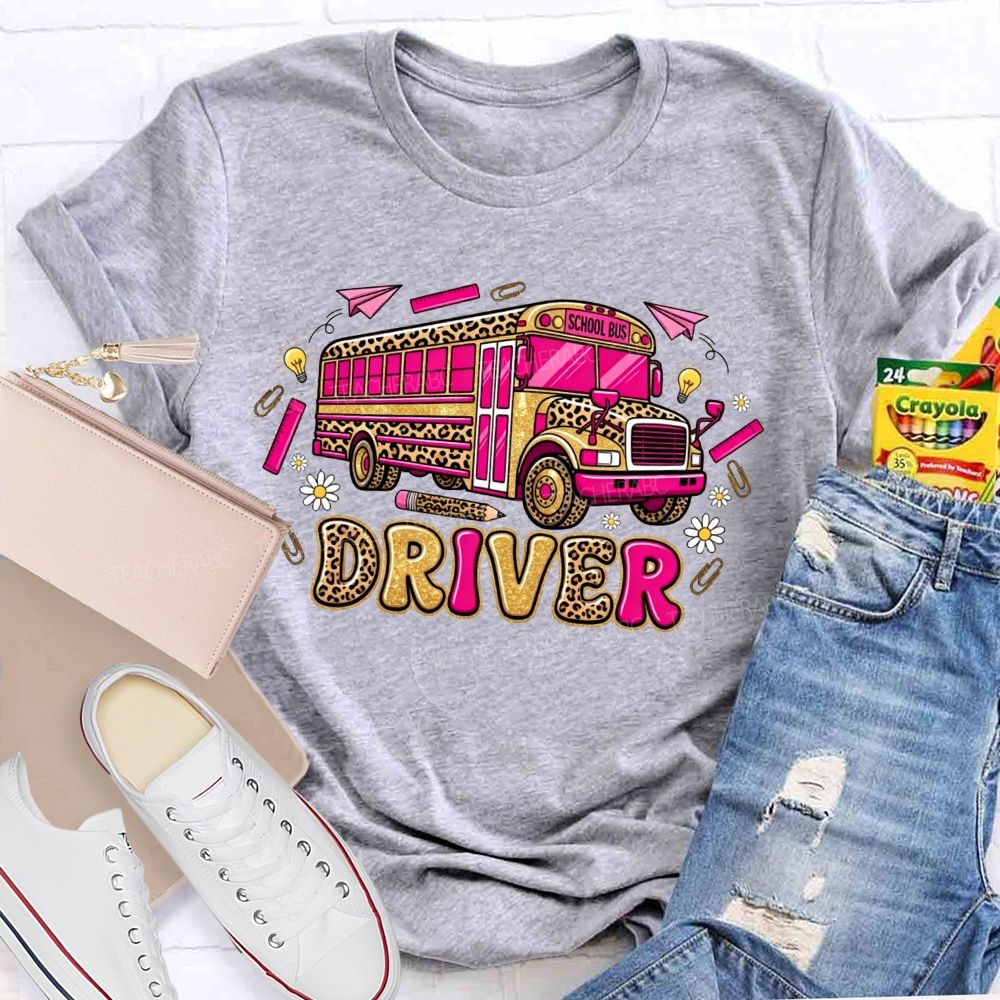 School Bus Driver And Groovy Leopard Vibes T-shirt