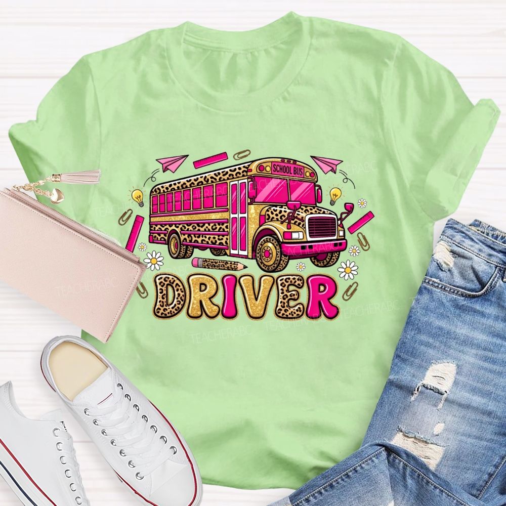 School Bus Driver And Groovy Leopard Vibes T-shirt