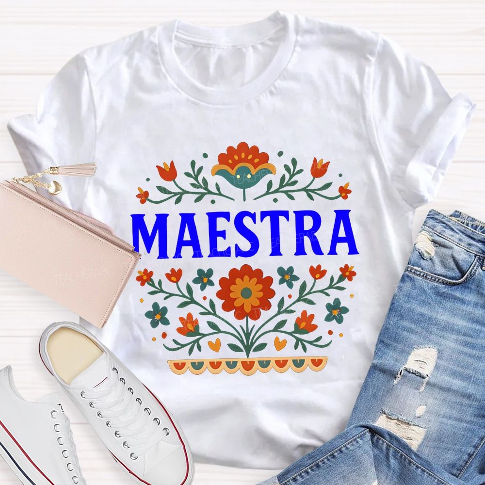 Maestra Spanish Floral Teacher T-shirt