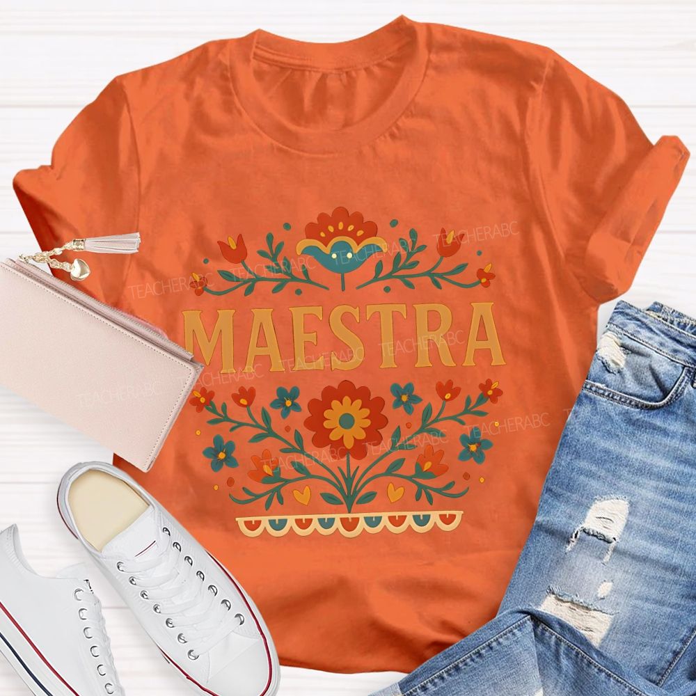 Maestra Spanish Floral Teacher T-shirt