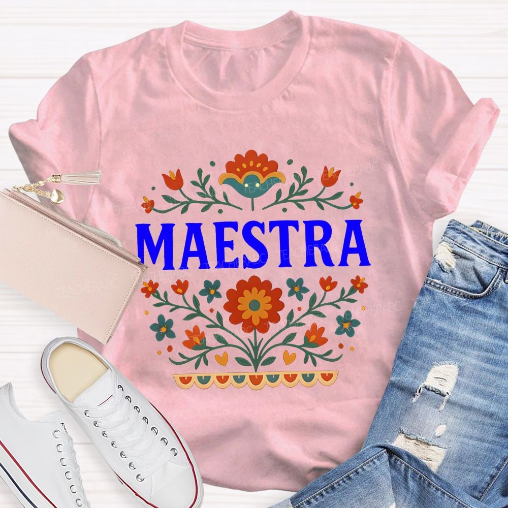 Maestra Spanish Floral Teacher T-shirt