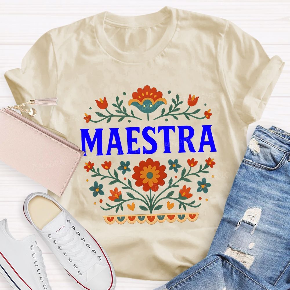 Maestra Spanish Floral Teacher T-shirt