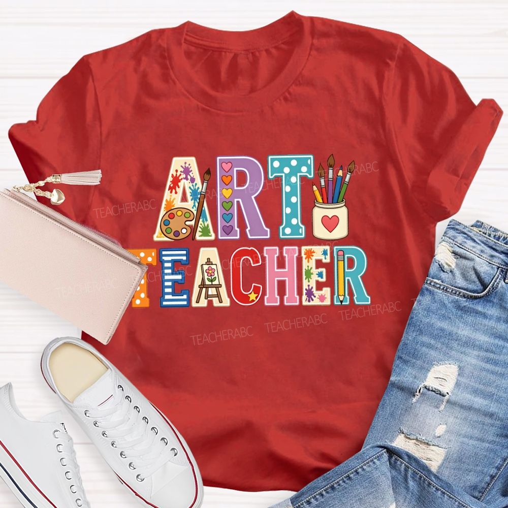 Art Teacher Colorful Polka-Dot Heart Teacher T-shirt
